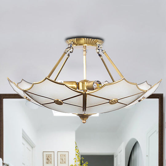 Traditional Brass Metal Flush Mount Ceiling Light with 3 Bulbs for Hallway