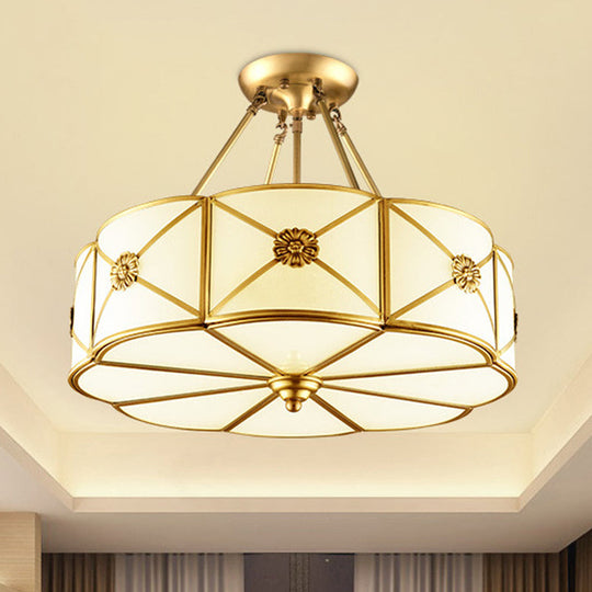 Traditional White Glass Semi-Flush Mount Chandelier - 4/6 Bulb Option, 18"/23.5" Width, Brass Finish