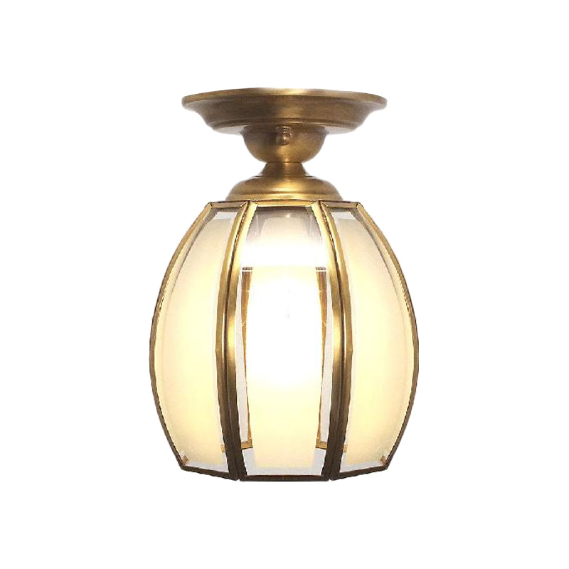 Traditional Brass Cup Semi Flush Mount Lamp With Frosted Glass - Ceiling Light Fixture For Living