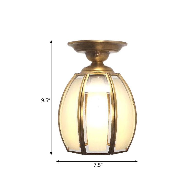 Traditional Brass Cup Semi Flush Mount Lamp With Frosted Glass - Ceiling Light Fixture For Living