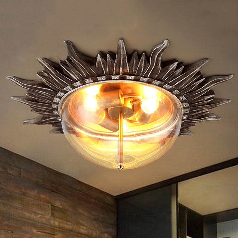 Dome Flush Ceiling Light: Traditional Clear Glass 3-Bulb Aged Silver Design For Living Room