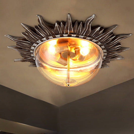 Dome Flush Ceiling Light: Traditional Clear Glass 3-Bulb Aged Silver Design For Living Room