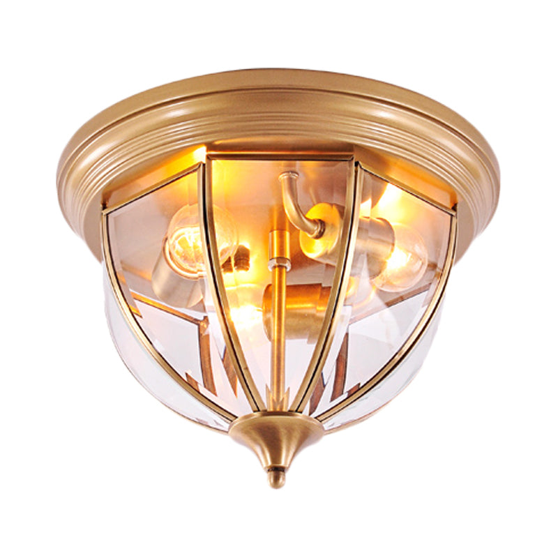 Hemisphere Clear Glass Flush Mount Chandelier - Traditional Brass Ceiling Light Fixture 3 Heads