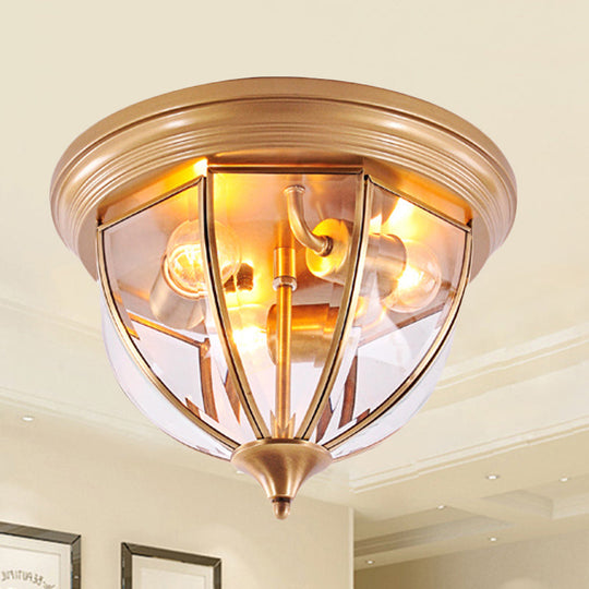 Hemisphere Clear Glass Flush Mount Chandelier - Traditional Brass Ceiling Light Fixture 3 Heads