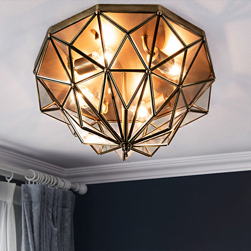 Geometric Black/Brass Glass Ceiling Light Fixture With 4 Bulbs For Bathroom Brass