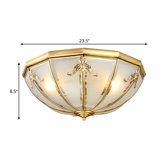 Traditional White Glass Brass Ceiling Chandelier - Flush Mount Umbrella Style With Multiple Bulbs 14