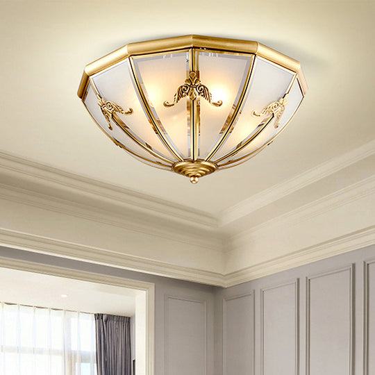 Traditional White Glass Brass Ceiling Chandelier - Flush Mount Umbrella Style With Multiple Bulbs 14