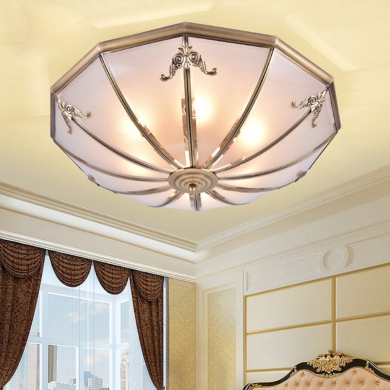 Traditional White Glass Brass Ceiling Chandelier - Flush Mount Umbrella Style With Multiple Bulbs 14