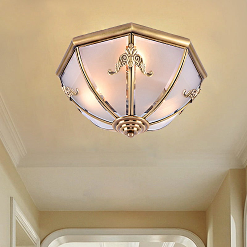 Traditional White Glass Brass Ceiling Chandelier - Flush Mount Umbrella Style With Multiple Bulbs 14