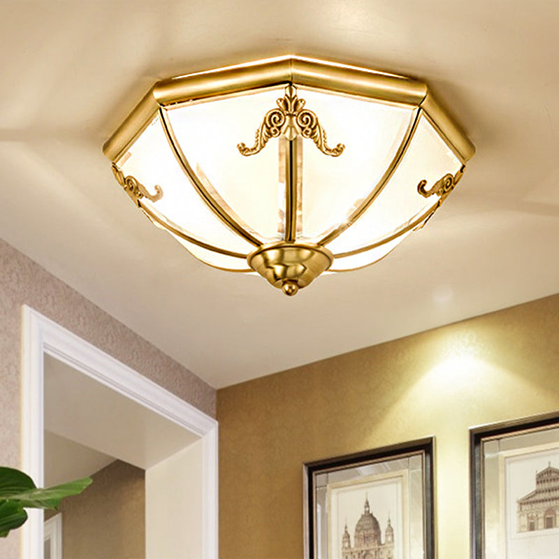 Traditional White Glass Brass Ceiling Chandelier - Flush Mount Umbrella Style With Multiple Bulbs 14