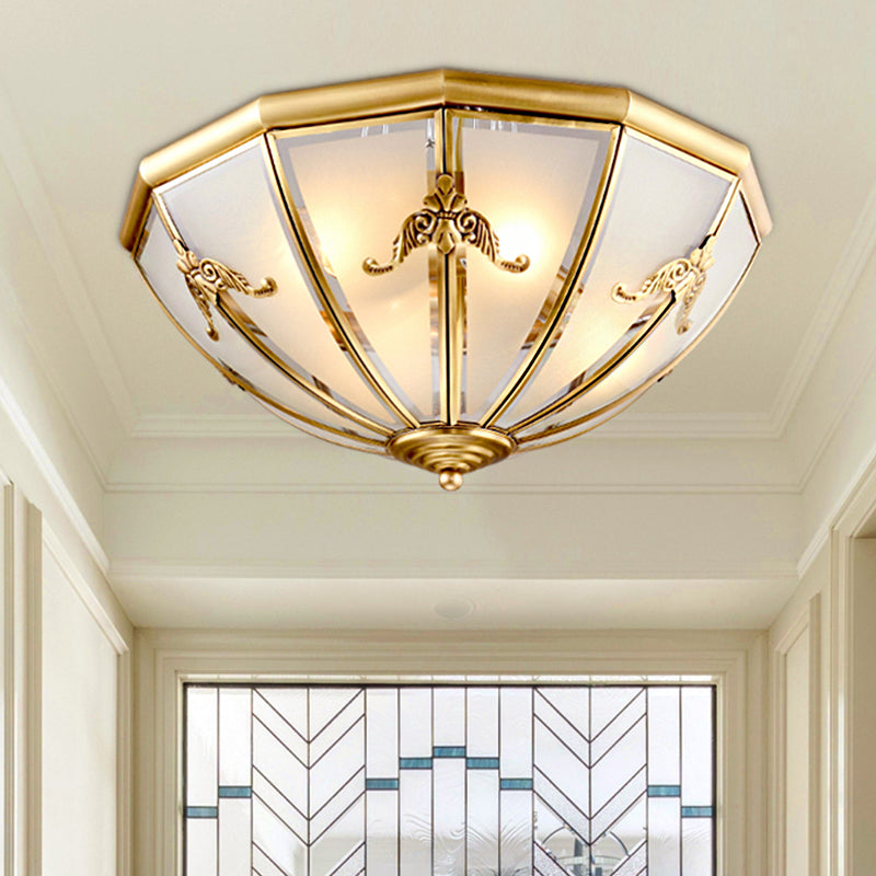 Traditional White Glass Brass Ceiling Chandelier - Flush Mount Umbrella Style With Multiple Bulbs 14