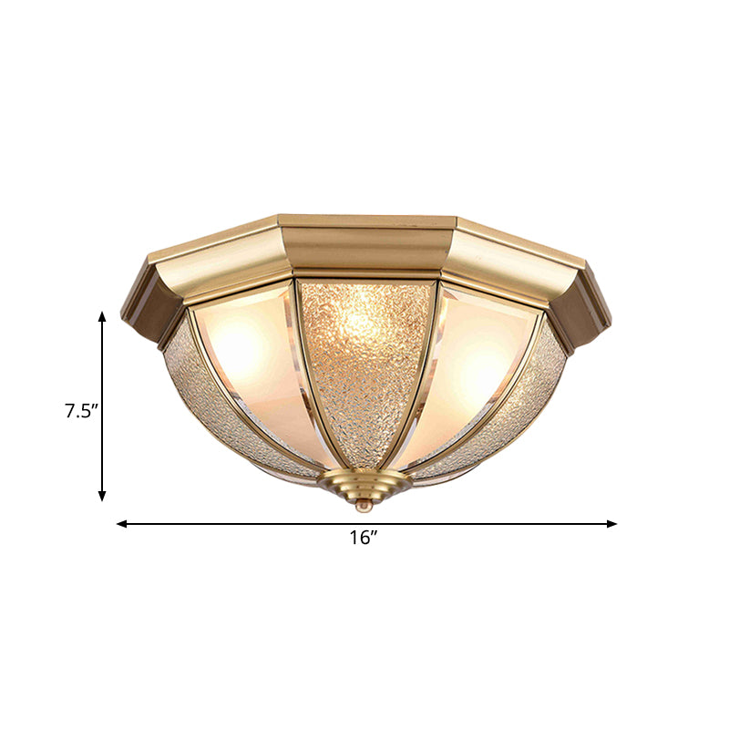 Tradition Glass Ceiling Light Fixture - Brass Hemisphere Flush Mount for Bedroom - 16"/19.5" Wide, 3/4 Bulb Capacity