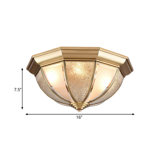 Tradition Glass Ceiling Light Fixture - Brass Hemisphere Flush Mount for Bedroom - 16"/19.5" Wide, 3/4 Bulb Capacity