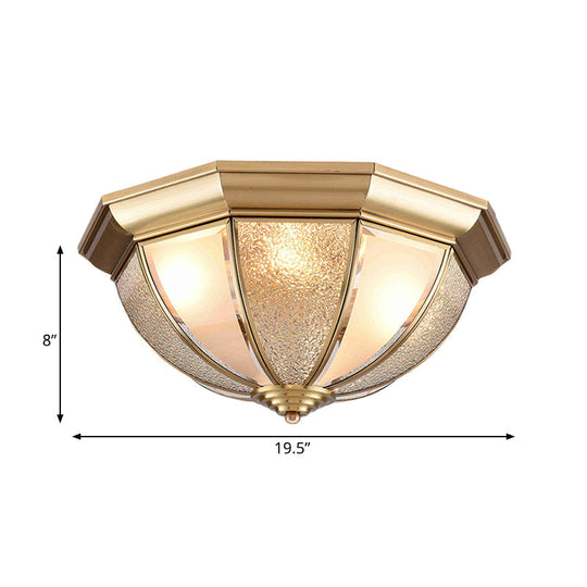 Tradition Glass Ceiling Light Fixture - Brass Hemisphere Flush Mount for Bedroom - 16"/19.5" Wide, 3/4 Bulb Capacity