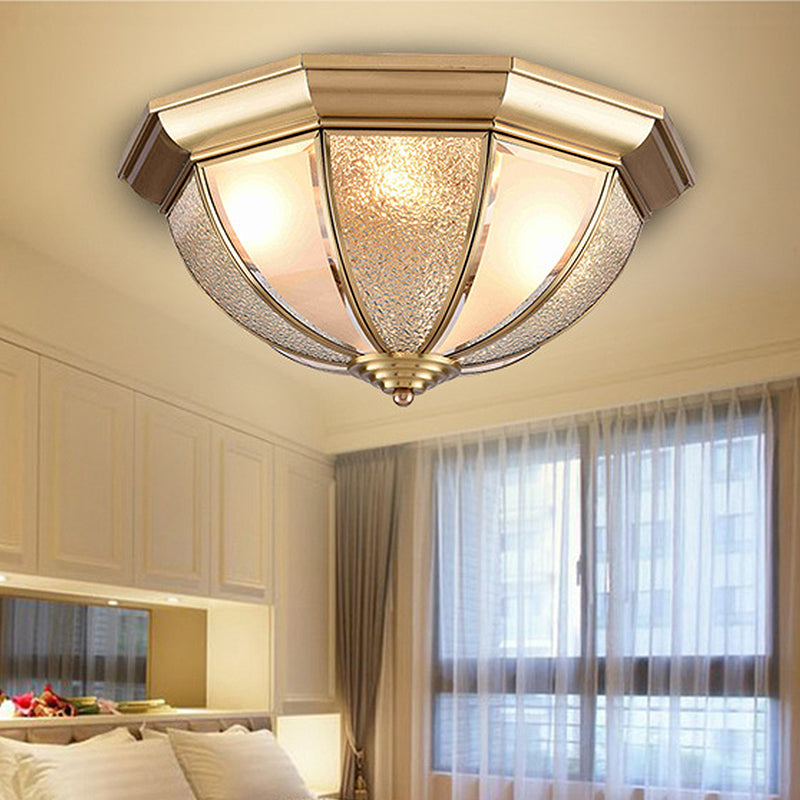 Tradition Glass Ceiling Light Fixture - Brass Hemisphere Flush Mount for Bedroom - 16"/19.5" Wide, 3/4 Bulb Capacity