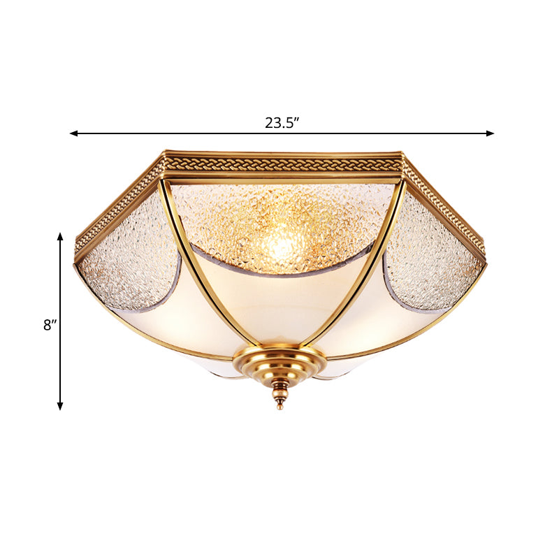 Ridged Flush Mount Traditional Glass Brass Chandelier - 14/18/23.5 Wide 3/4/6 Bulbs