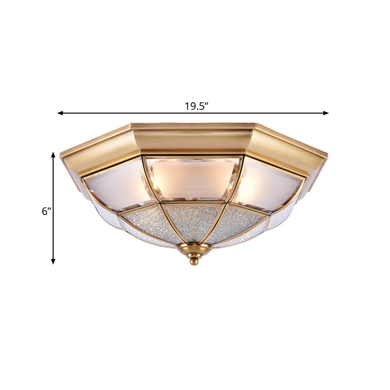 Traditional Water Glass Brass Cone Flush Mount Ceiling Light Fixture - 6/8/10 Bulbs Hallway Décor