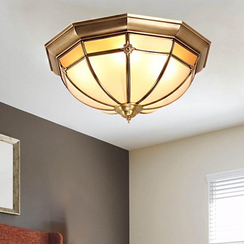 Traditional Frosted Glass Dome Flush Mount Chandelier - Brass Ceiling Mount with Multiple Bulbs (14"/18"/23.5" Wide)