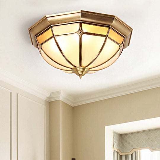 Traditional Frosted Glass Dome Flush Mount Chandelier - Brass Ceiling Mount with Multiple Bulbs (14"/18"/23.5" Wide)