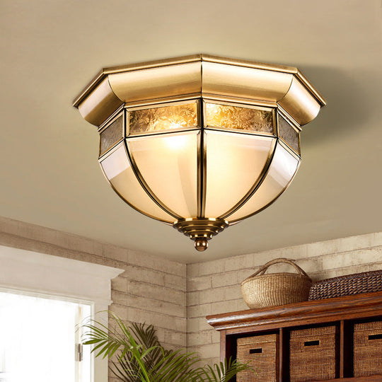 Traditional Milk Glass LED Flush Mount Ceiling Lamp for Living Room - Brass Hat