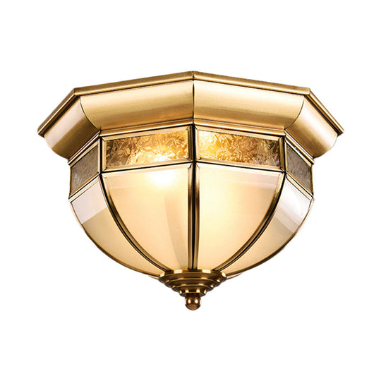 Traditional Milk Glass LED Flush Mount Ceiling Lamp for Living Room - Brass Hat