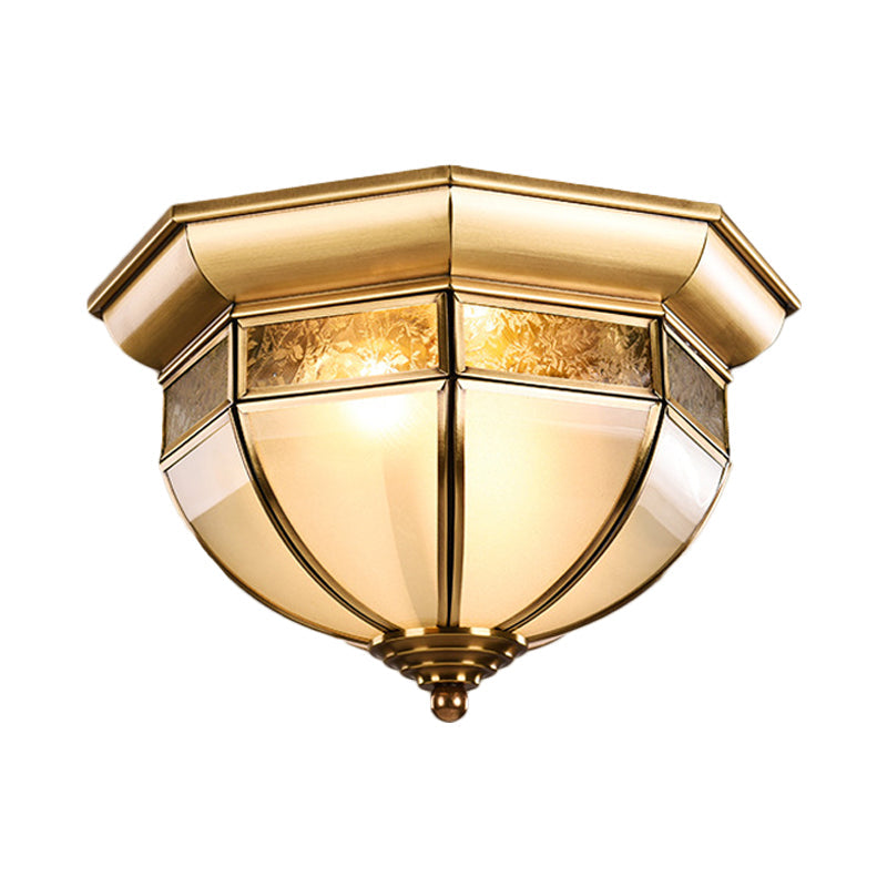 Traditional Milk Glass Led Flush Mount Ceiling Lamp For Living Room - Brass Hat