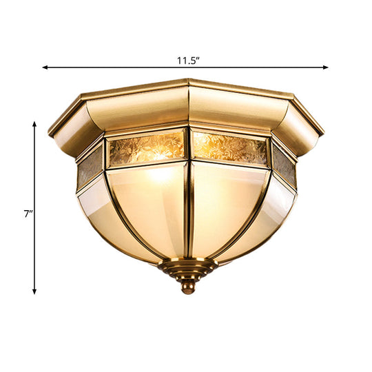 Traditional Milk Glass LED Flush Mount Ceiling Lamp for Living Room - Brass Hat