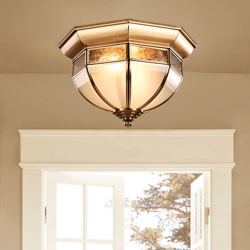 Traditional Milk Glass LED Flush Mount Ceiling Lamp for Living Room - Brass Hat