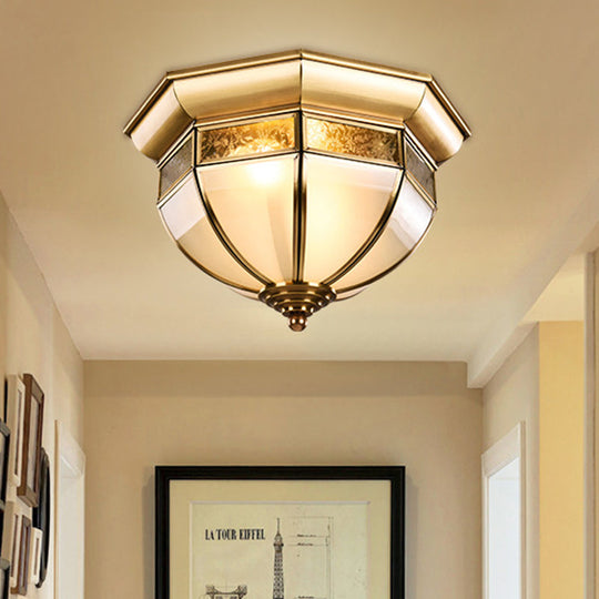 Traditional Milk Glass LED Flush Mount Ceiling Lamp for Living Room - Brass Hat