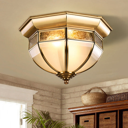 Traditional Milk Glass LED Flush Mount Ceiling Lamp for Living Room - Brass Hat