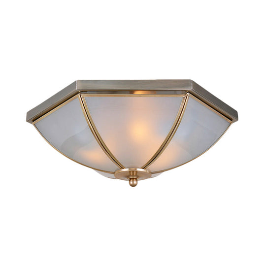 Traditional Opal Glass Ceiling Mounted Flush Mount Light Fixture With 3 Bulbs In Brass