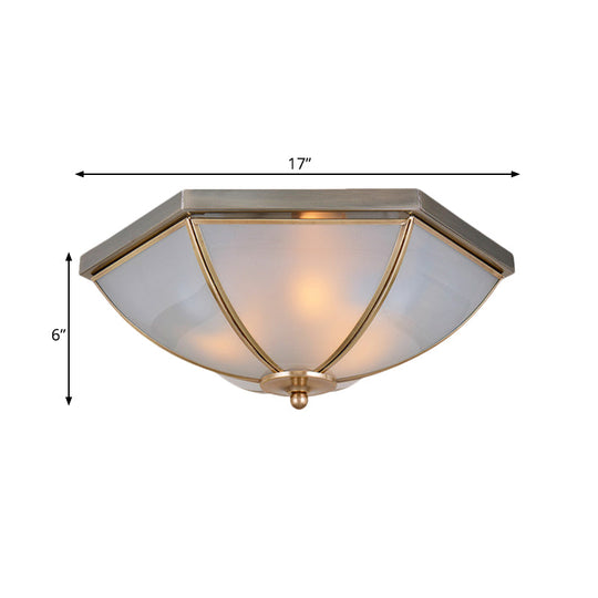 Traditional Opal Glass Ceiling Mounted Flush Mount Light Fixture With 3 Bulbs In Brass