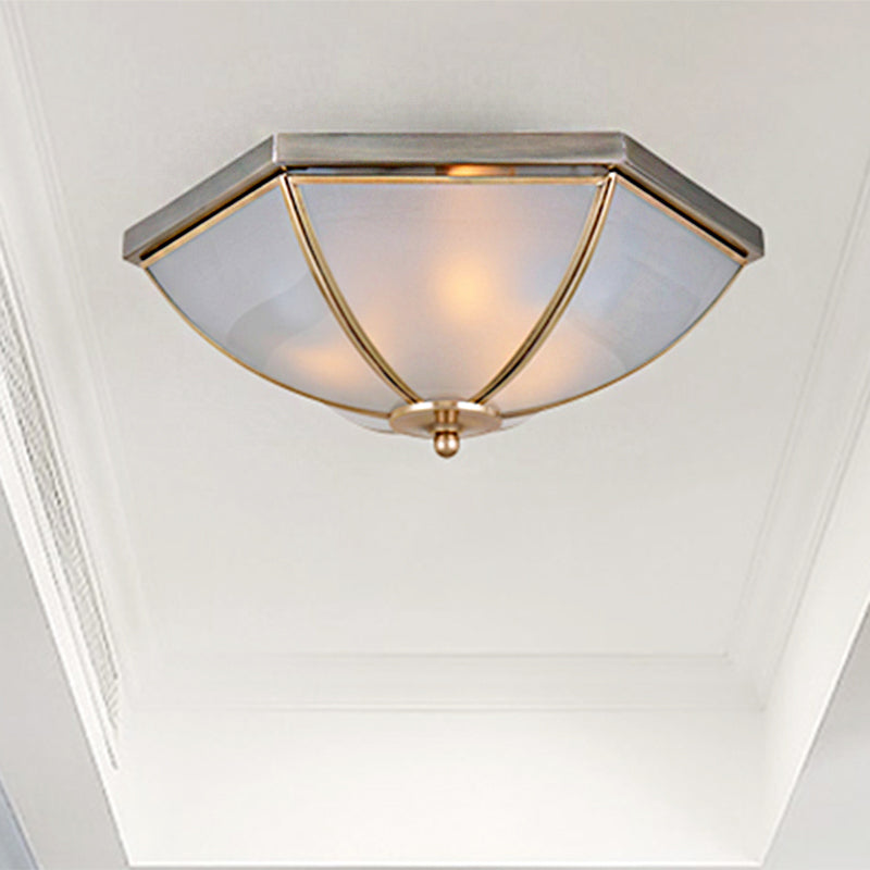 Traditional Opal Glass Ceiling Mounted Flush Mount Light Fixture With 3 Bulbs In Brass