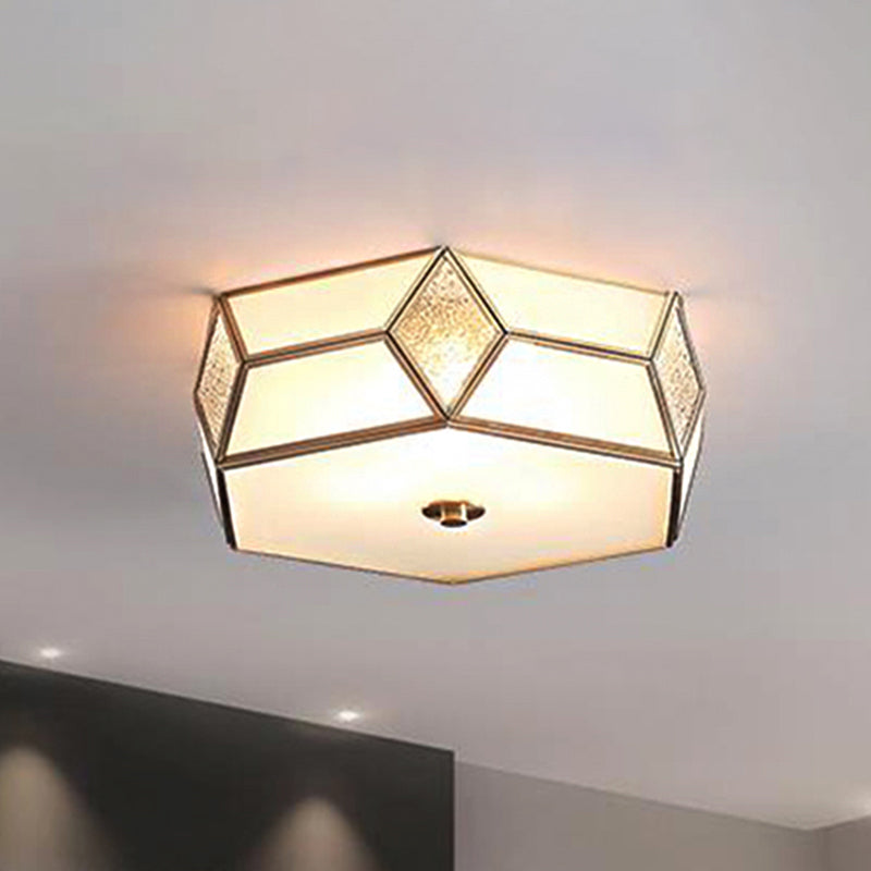 Geometrical Flush Mount Traditional White Glass Chandelier - Wide Options, 2/3 Bulbs