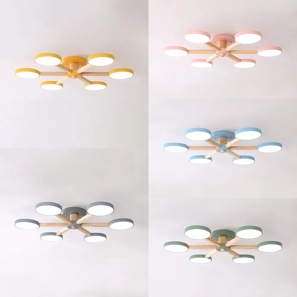 Modern Nordic Snowflake Ceiling Lamp - Semi Flush Mount 6-Head Metal Light For Dining Room