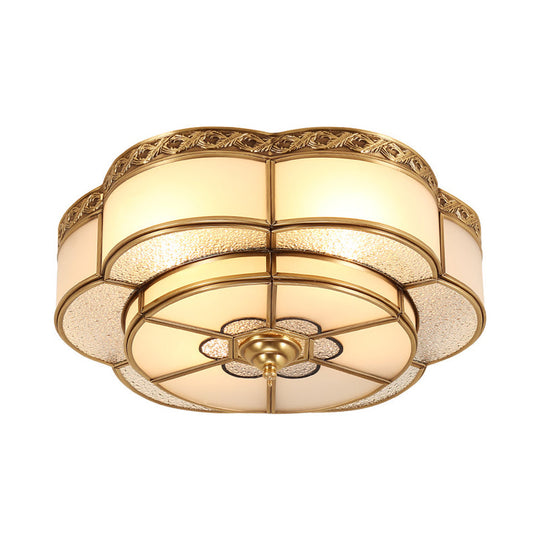 Opal Glass Flush Mount Brass Flower Ceiling Light - Bedroom Fixture, 3/4/6 Bulbs, 14"/18"/23.5" Wide