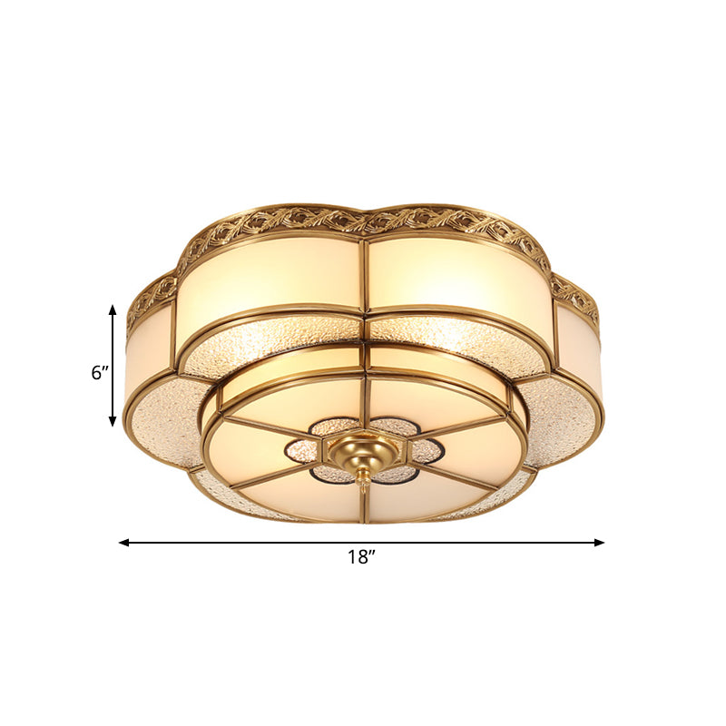 Opal Glass Flush Mount Brass Flower Ceiling Light - Bedroom Fixture, 3/4/6 Bulbs, 14"/18"/23.5" Wide