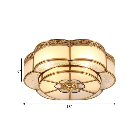 Opal Glass Flush Mount Brass Flower Ceiling Light - Bedroom Fixture, 3/4/6 Bulbs, 14"/18"/23.5" Wide