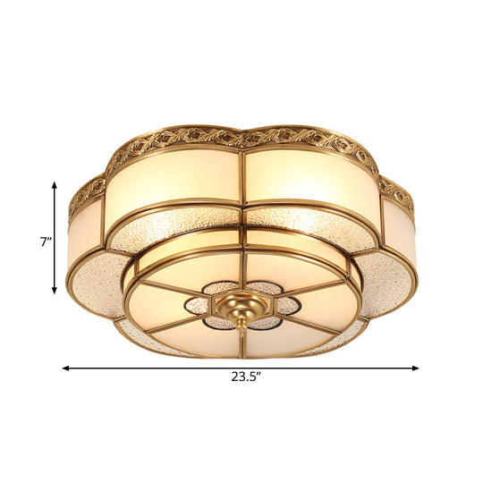 Opal Glass Flush Mount Brass Flower Ceiling Light - Bedroom Fixture, 3/4/6 Bulbs, 14"/18"/23.5" Wide