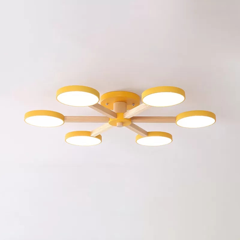 Modern Nordic Snowflake Ceiling Lamp - Semi Flush Mount 6-Head Metal Light For Dining Room Yellow /