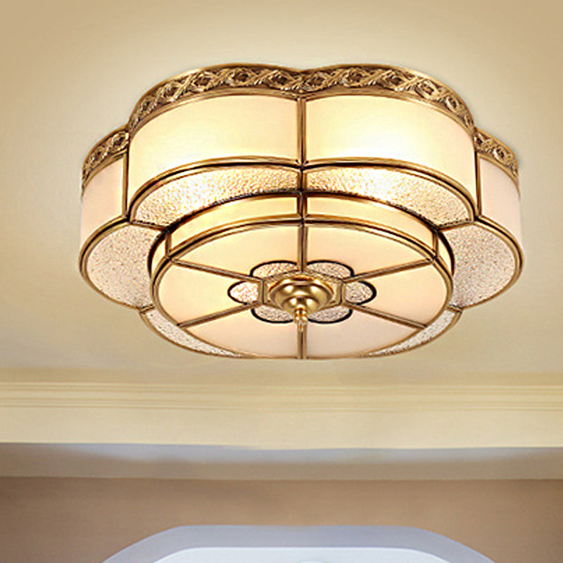 Opal Glass Flush Mount Brass Flower Ceiling Light - Bedroom Fixture, 3/4/6 Bulbs, 14"/18"/23.5" Wide