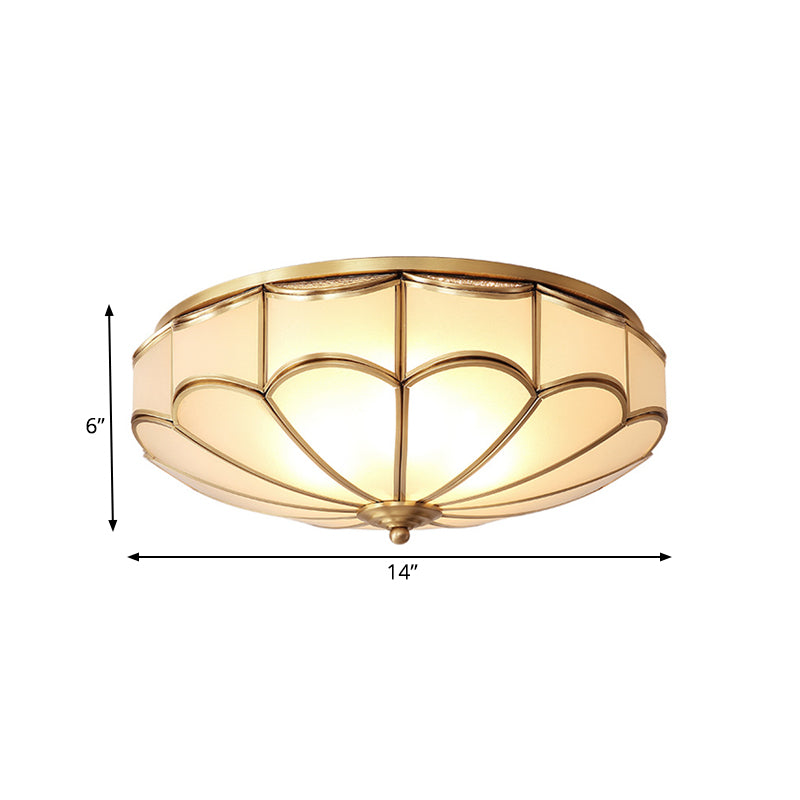 Traditional Opal Glass Dome Flush Mount Chandelier - 14"/18" Wide, 3/4 Bulbs, Brass Ceiling Mount