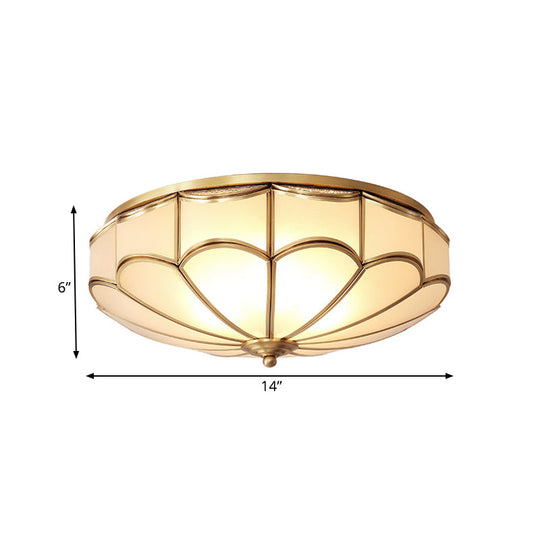 Traditional Opal Glass Dome Flush Mount Chandelier - 14"/18" Wide, 3/4 Bulbs, Brass Ceiling Mount