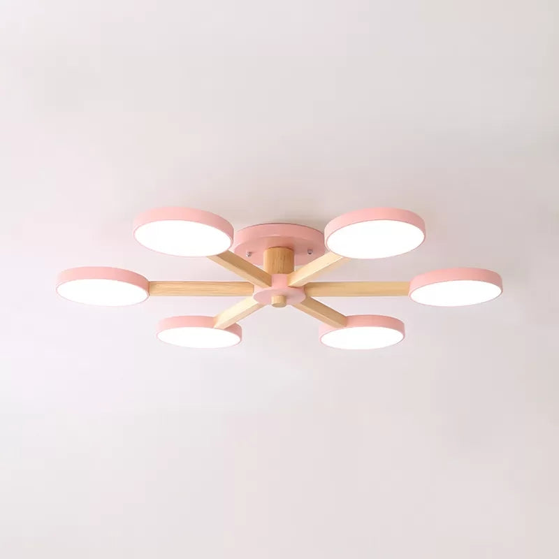 Modern Nordic Snowflake Ceiling Lamp - Semi Flush Mount 6-Head Metal Light For Dining Room Pink /