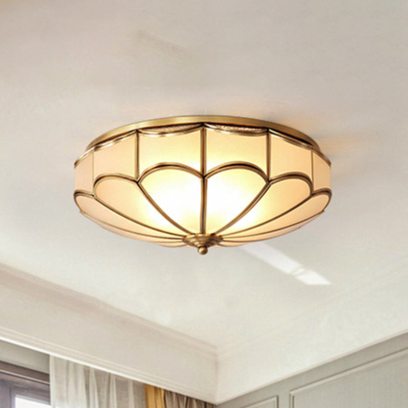 Traditional Opal Glass Dome Flush Mount Chandelier - 14"/18" Wide, 3/4 Bulbs, Brass Ceiling Mount