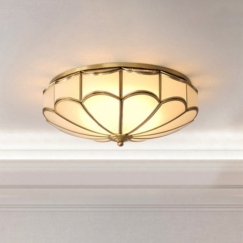 Traditional Opal Glass Dome Flush Mount Chandelier - 14"/18" Wide, 3/4 Bulbs, Brass Ceiling Mount