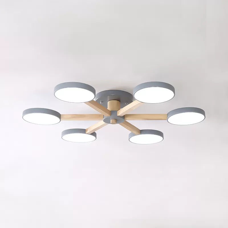 Modern Nordic Snowflake Ceiling Lamp - Semi Flush Mount, 6-Head Metal Light for Dining Room