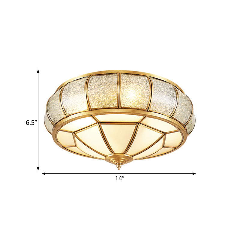 Water Glass Brass Circle Flush Mount Ceiling Light Fixture for Hallway - 3/4/6 Bulbs - 14"/18"/23.5" Wide