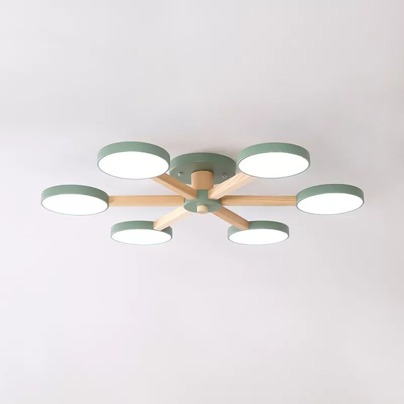 Modern Nordic Snowflake Ceiling Lamp - Semi Flush Mount 6-Head Metal Light For Dining Room Green /