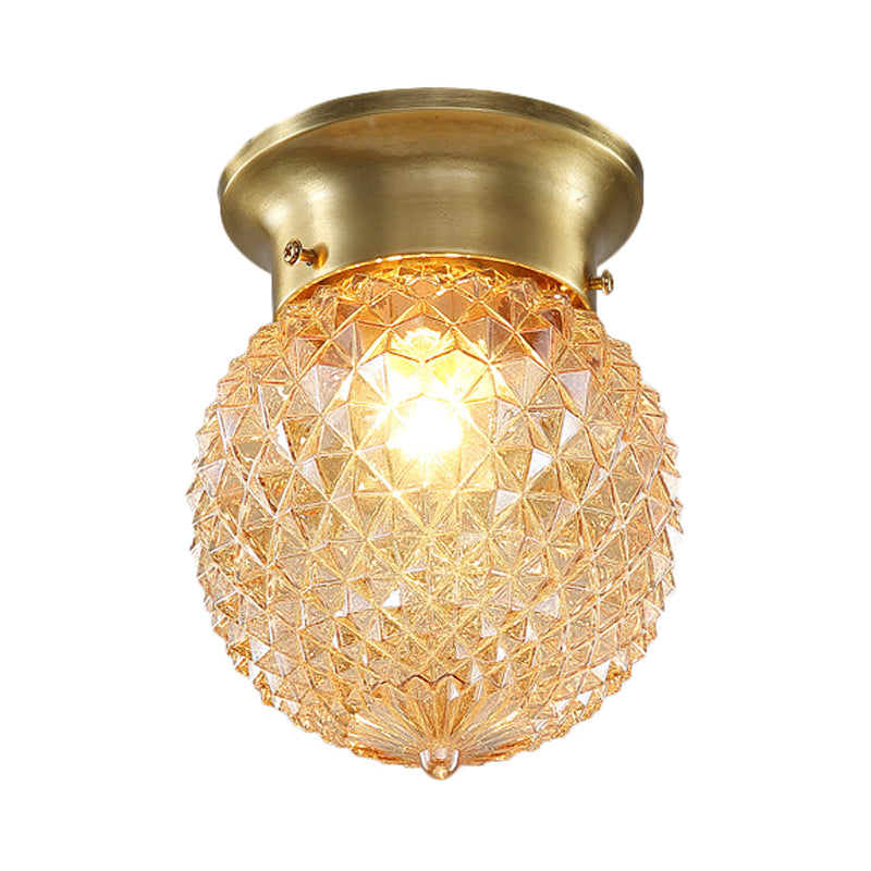 Traditional Prismatic Glass Globe Ceiling Mount Chandelier - Brass Finish 6/7 Wide 1 Bulb